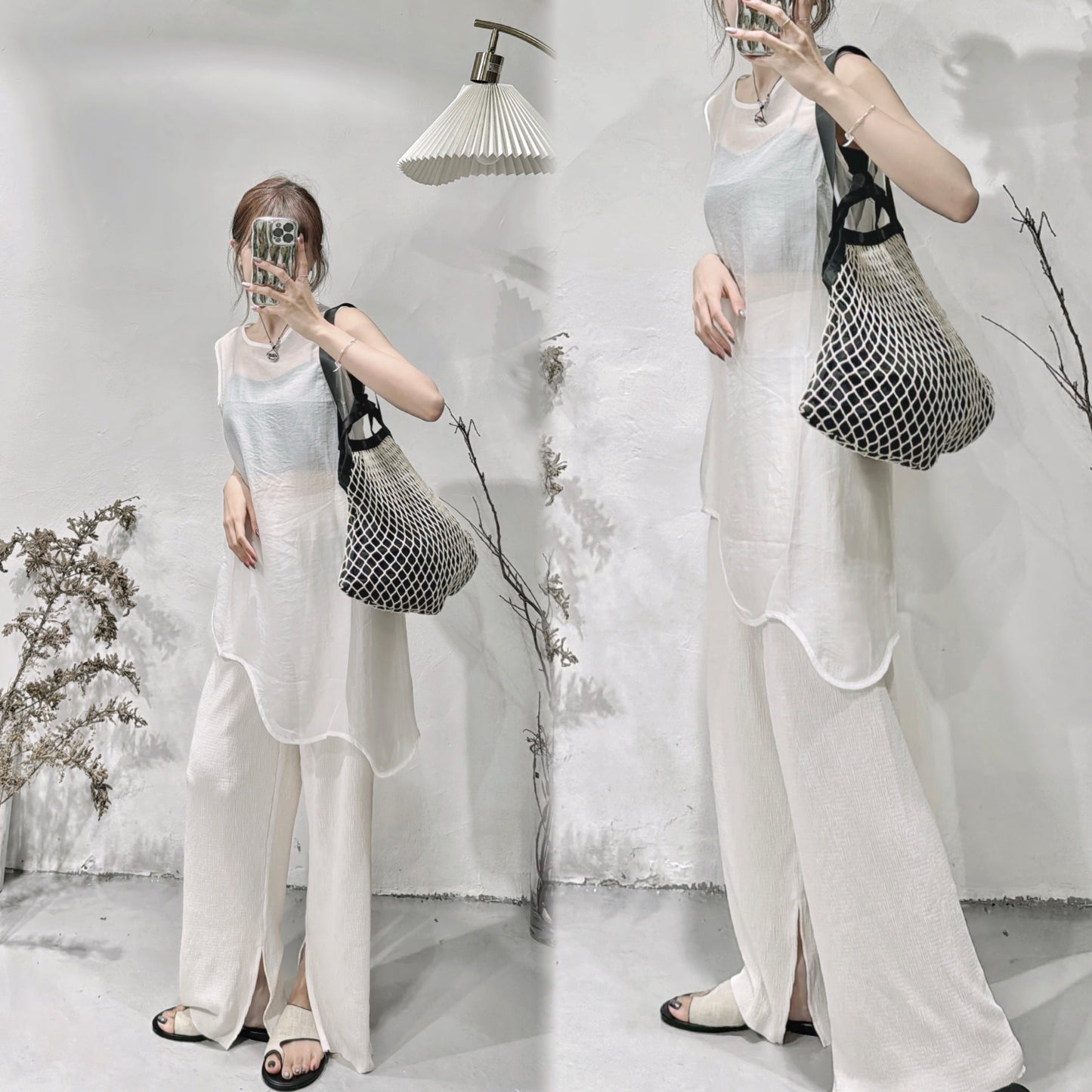 [ 店主自包四色！] Wave see through top / white