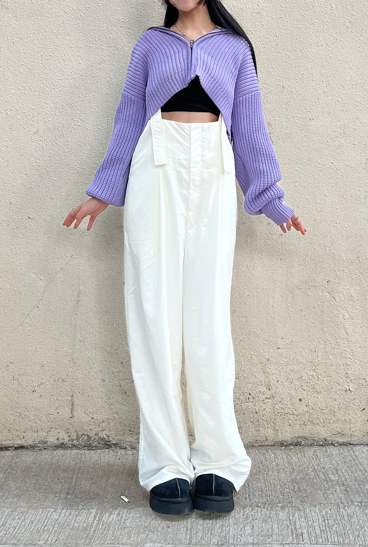 Crop knitted hoodie/ purple