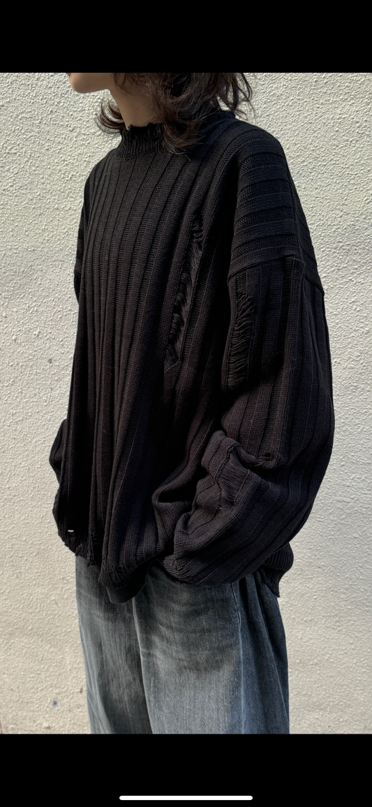 [Grange Style ! ] Destory Knitted Sweater - Black