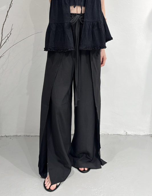 (MUST HAVE!) Side split wrap pants/ black