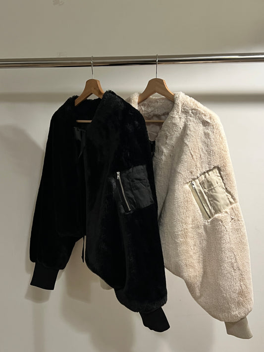 Fur Bomber Jacket / White