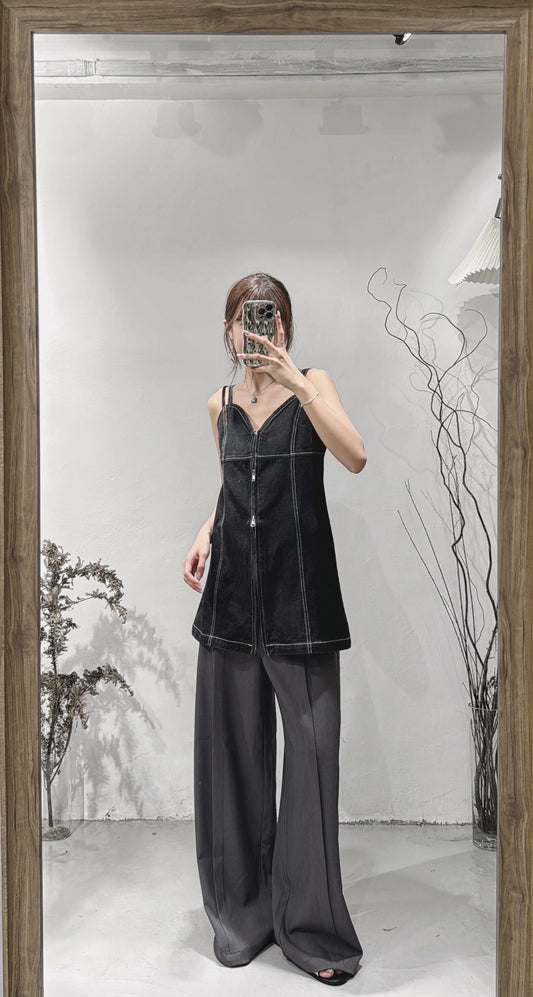 [ 挺身布料！] Denim tory top / charcoal