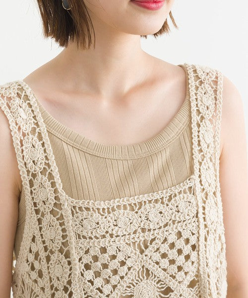 crocheted square neck top/ 2 colors