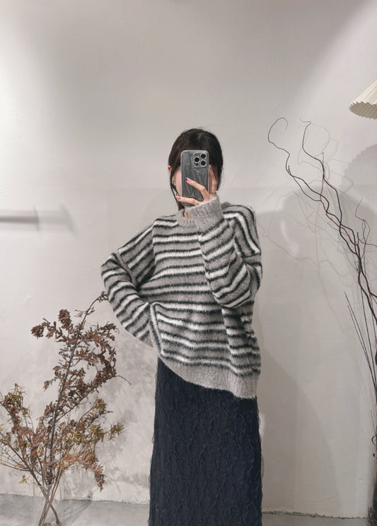 [ 直播92折適用!] brushed stripe knit / grey