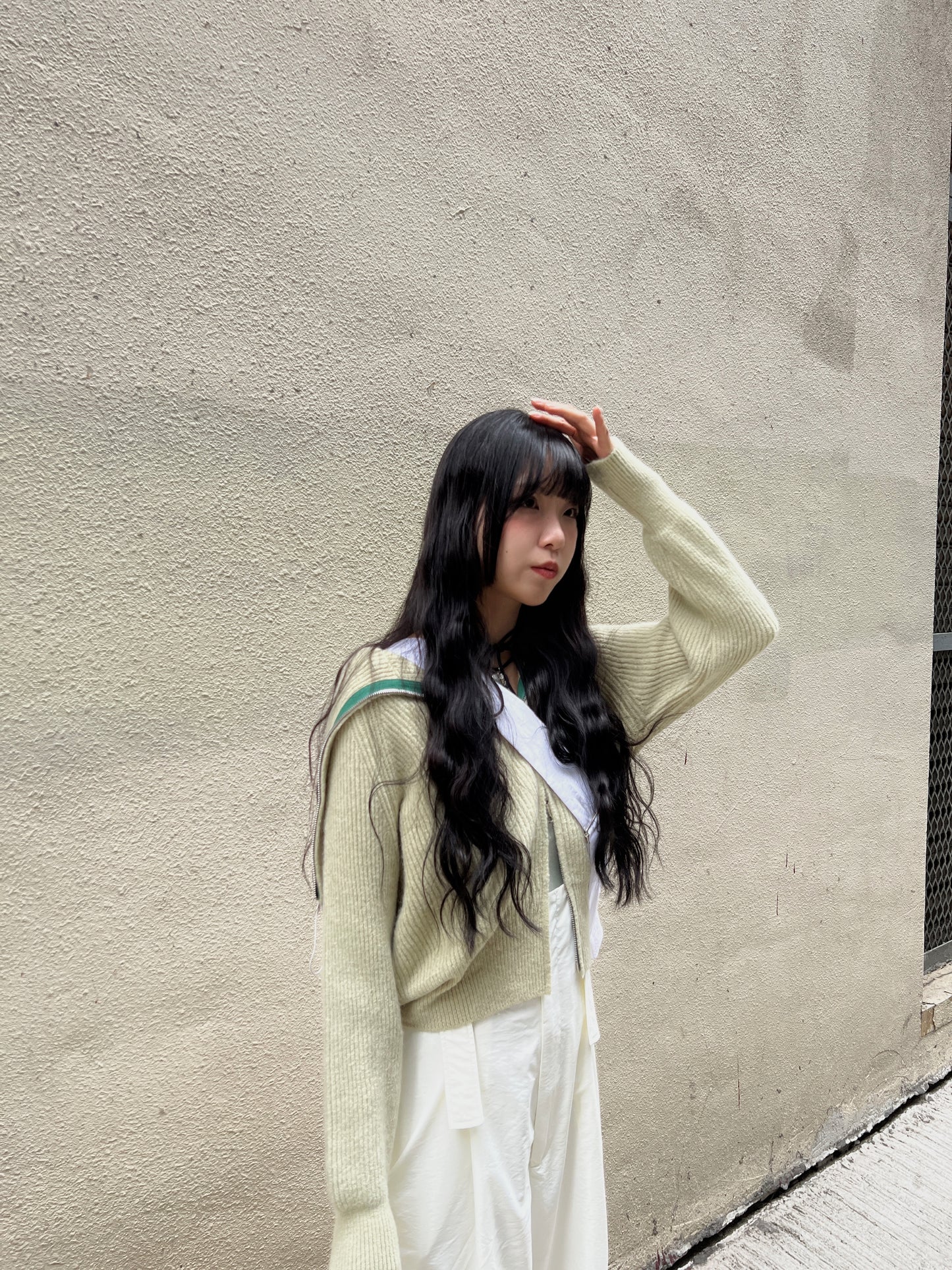 Knit Zip Up Top / Green