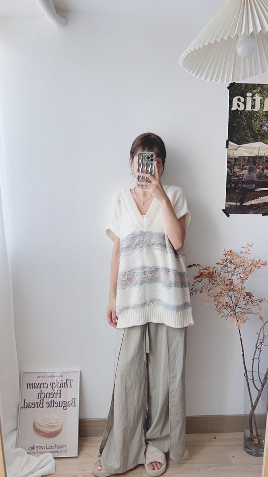 Rendis Knit Vest/ white x gray