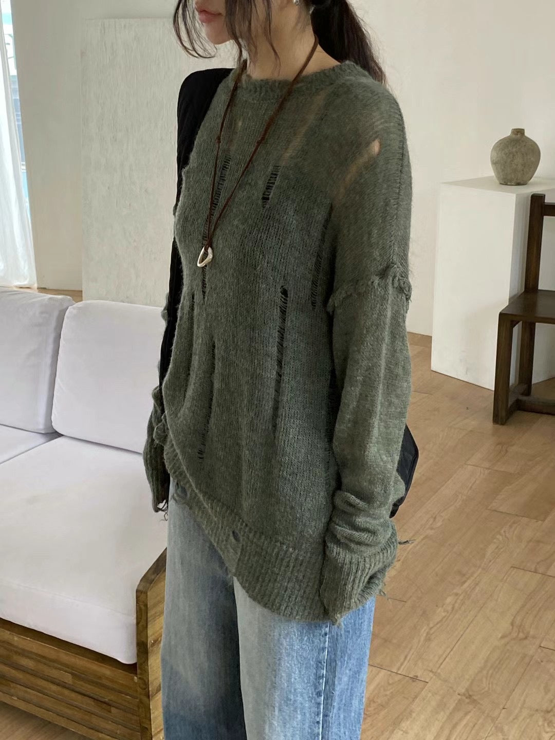 [ 直播92折適用!] Mohair rough vintage knit / green