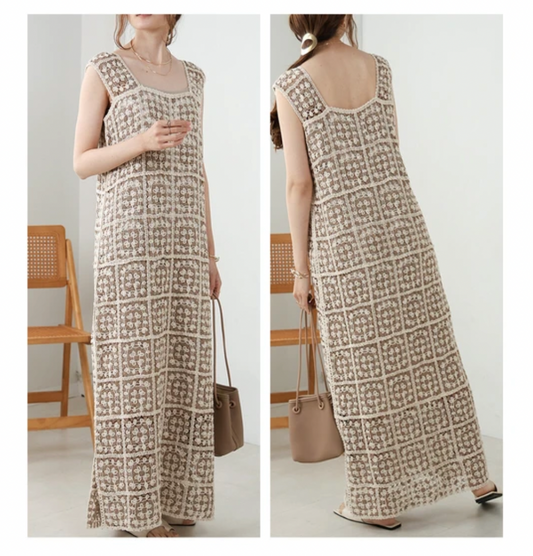 [ 重工！] Patterned crocheted ops / mocha