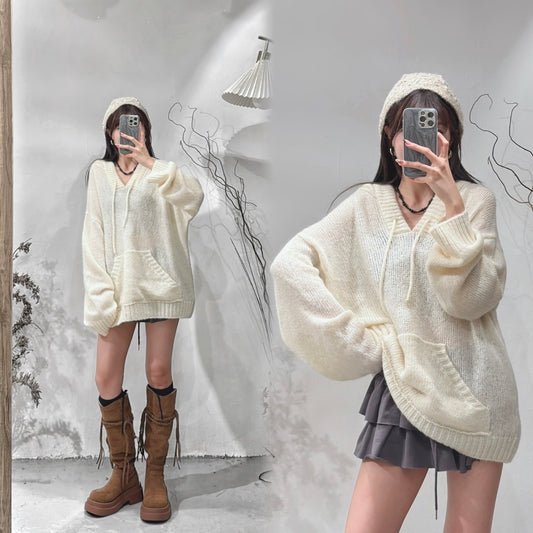 [ cozy winter 🎀🎄] hooded oversized knit/ ivory