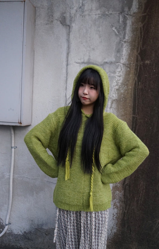 (Paris Picks ! )Twisted Knit Hoodie / Green