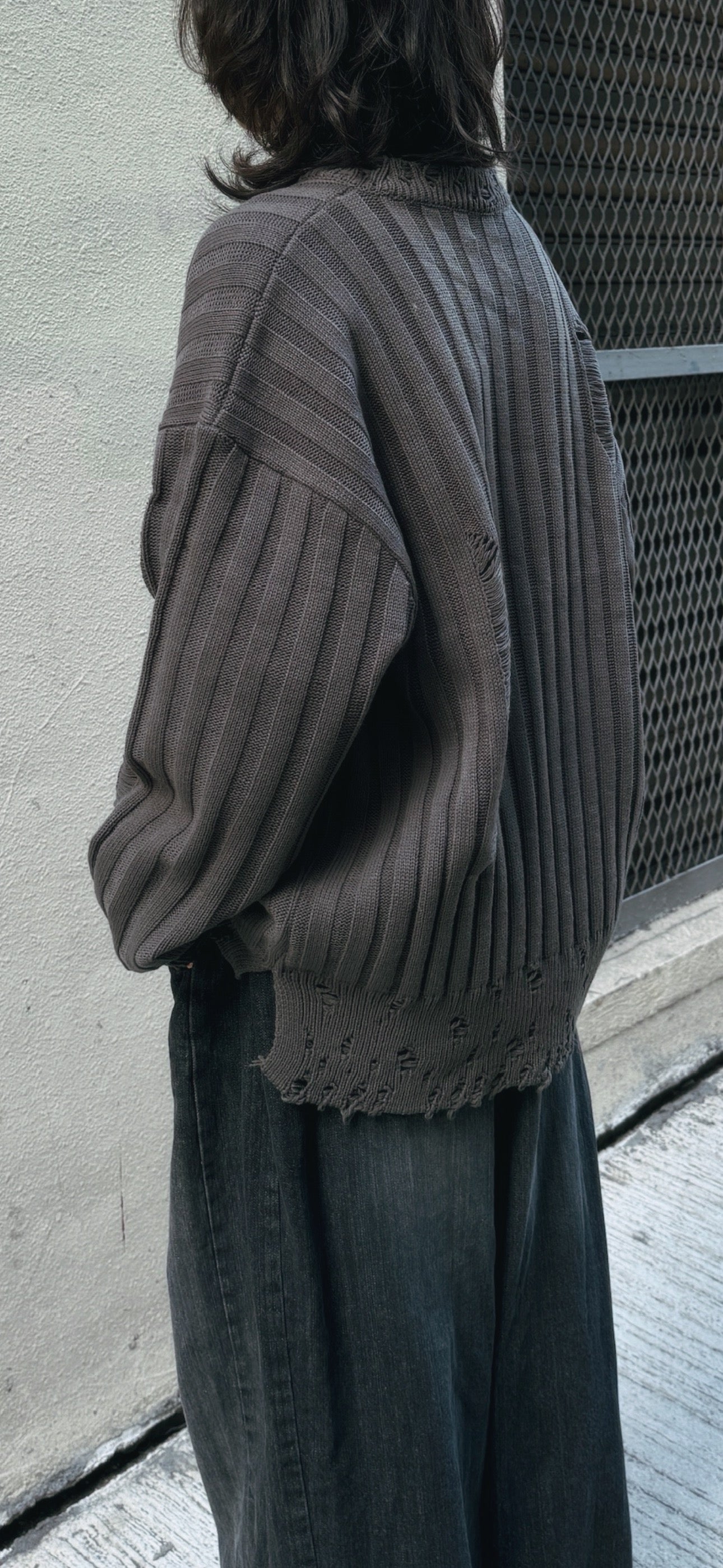 [Grange Style ! ] Destory Knitted Sweater - Grey