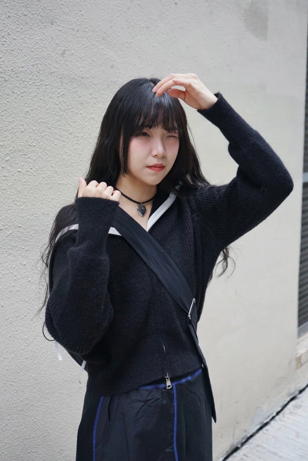 Knit Zip Up Top / black