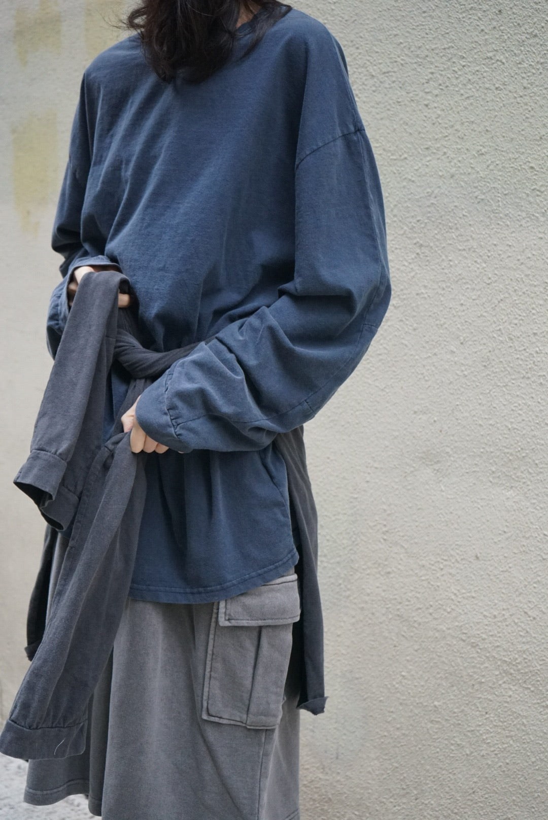 【Basic Items Option 】Oversized Dye Long Sleeve - Blue