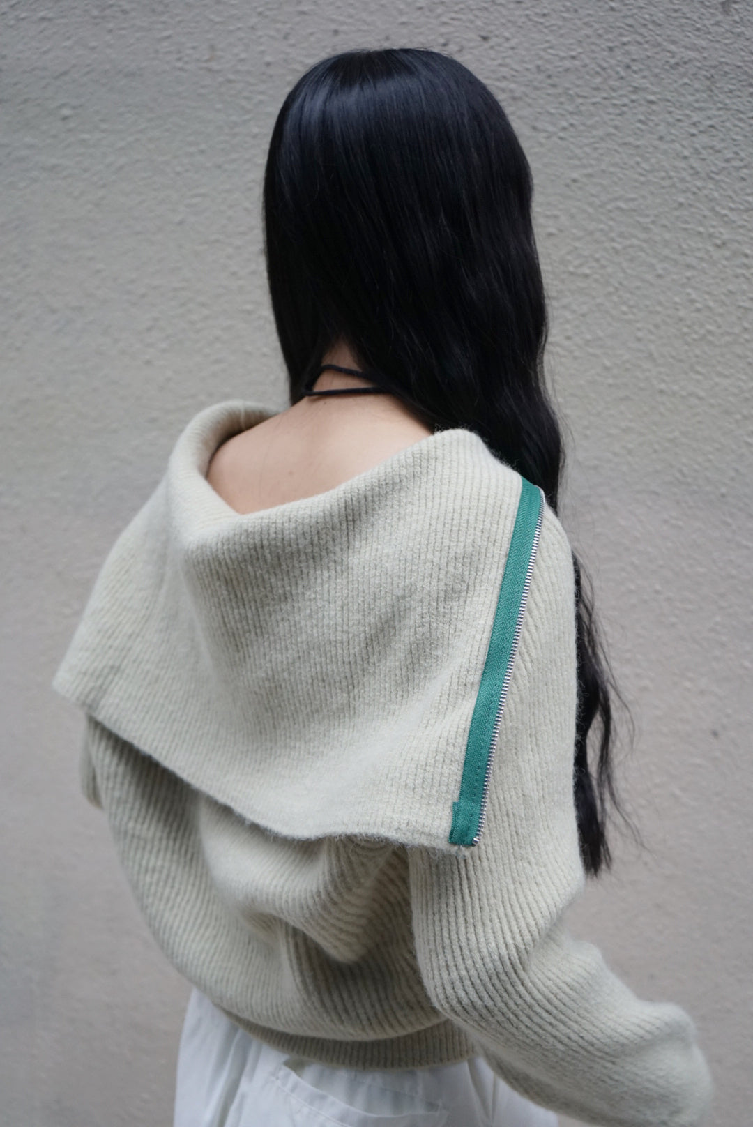 Knit Zip Up Top / Green