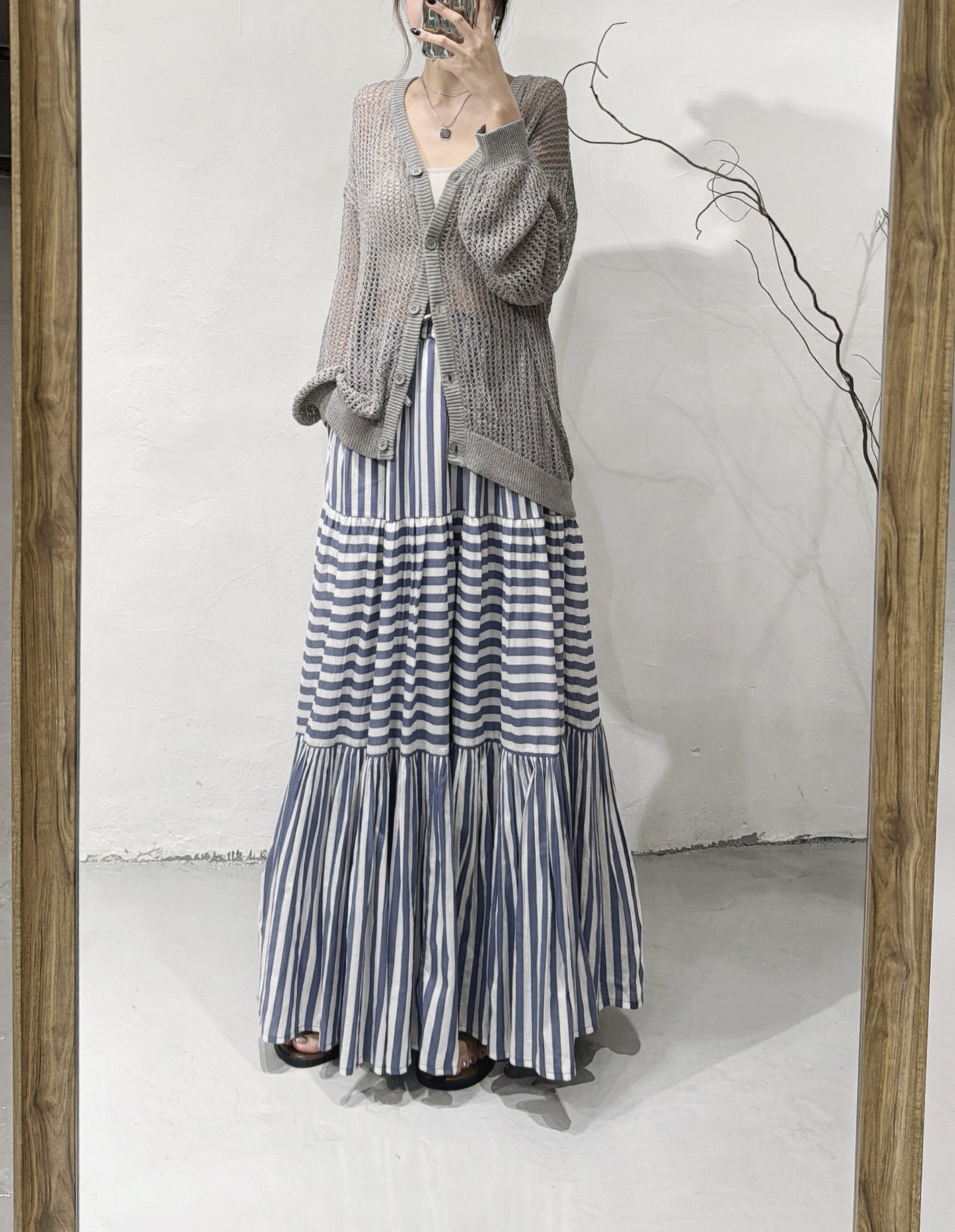[ limited stock! ] vintage striped skirts/ blue