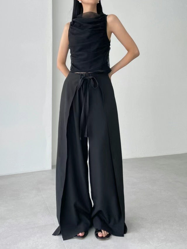 (MUST HAVE!) Side split wrap pants/ black