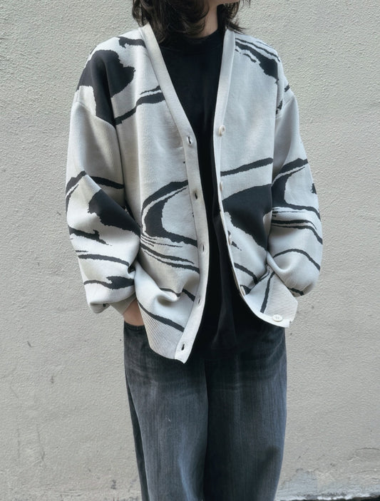 【 Boys color !】Wave Print Knitted Outer / White