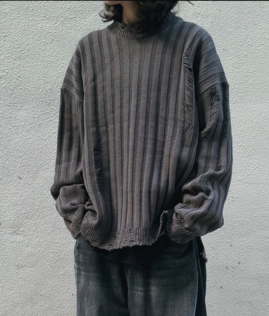 [Grange Style ! ] Destory Knitted Sweater - Grey