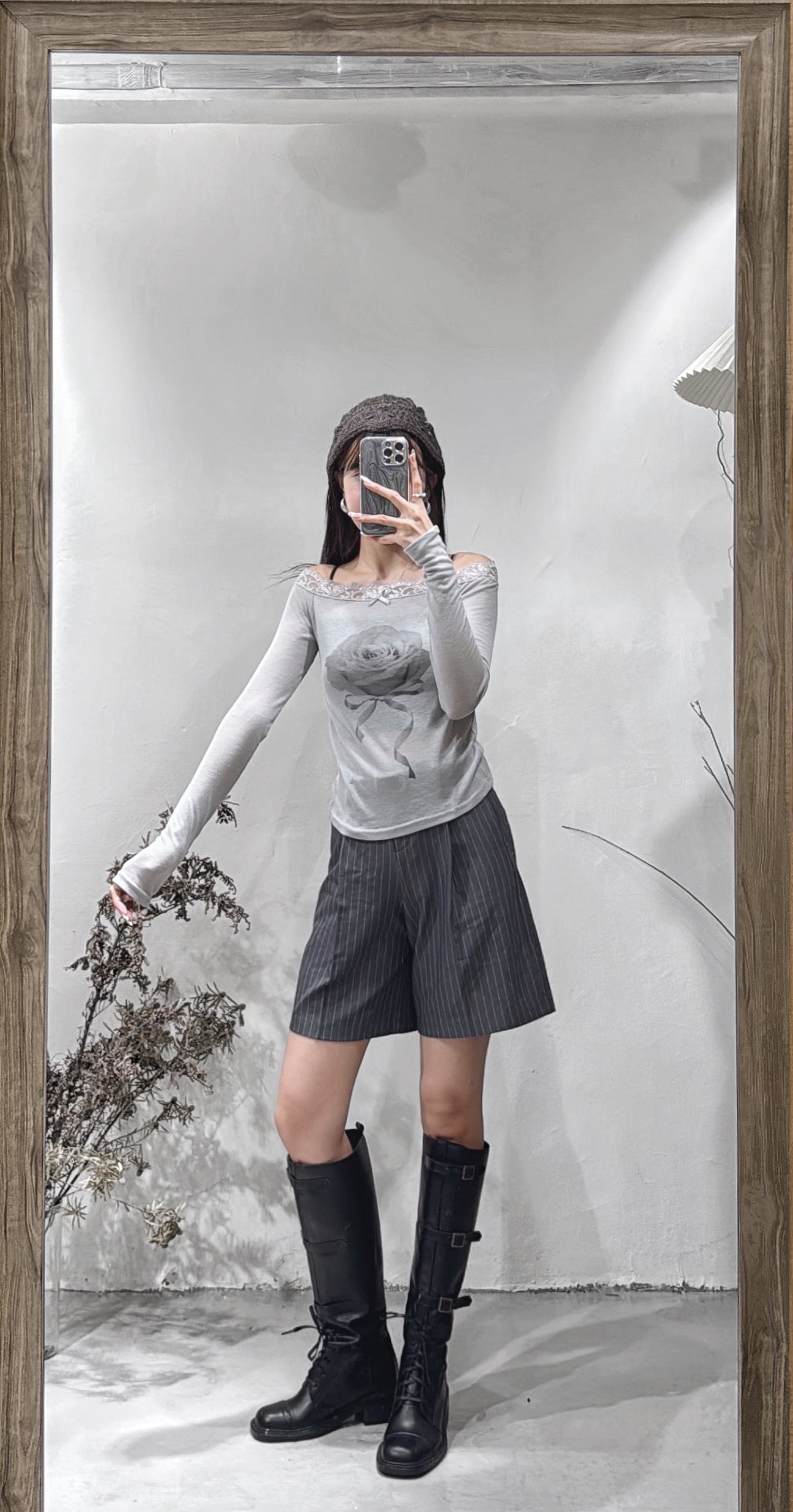 [直播92折適用!] off shoulder rose long sleeve/ grey