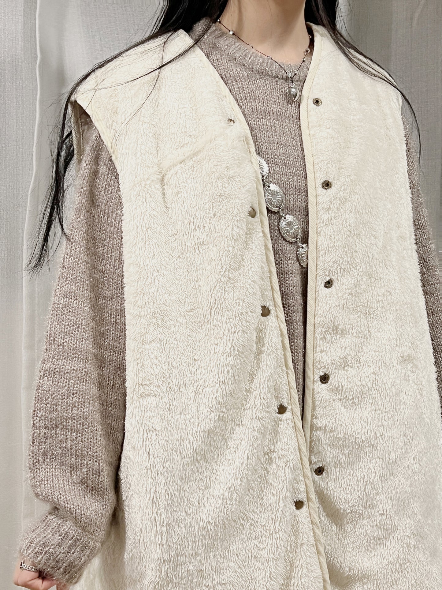 2-ways padded vest/ ivory