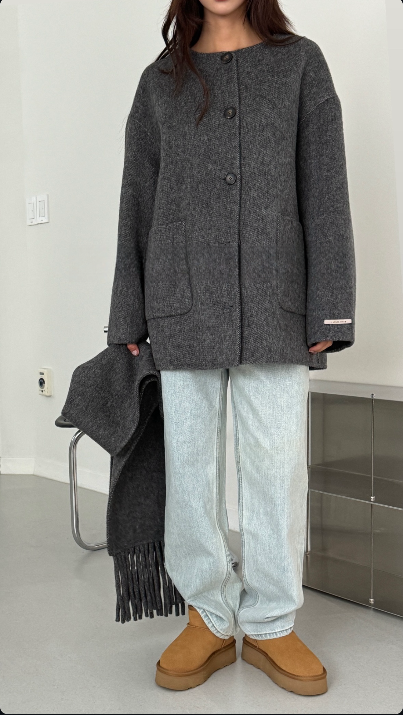 [100%羊毛！超高質大褸！] Oversized wool blended scarf coat / charcoal