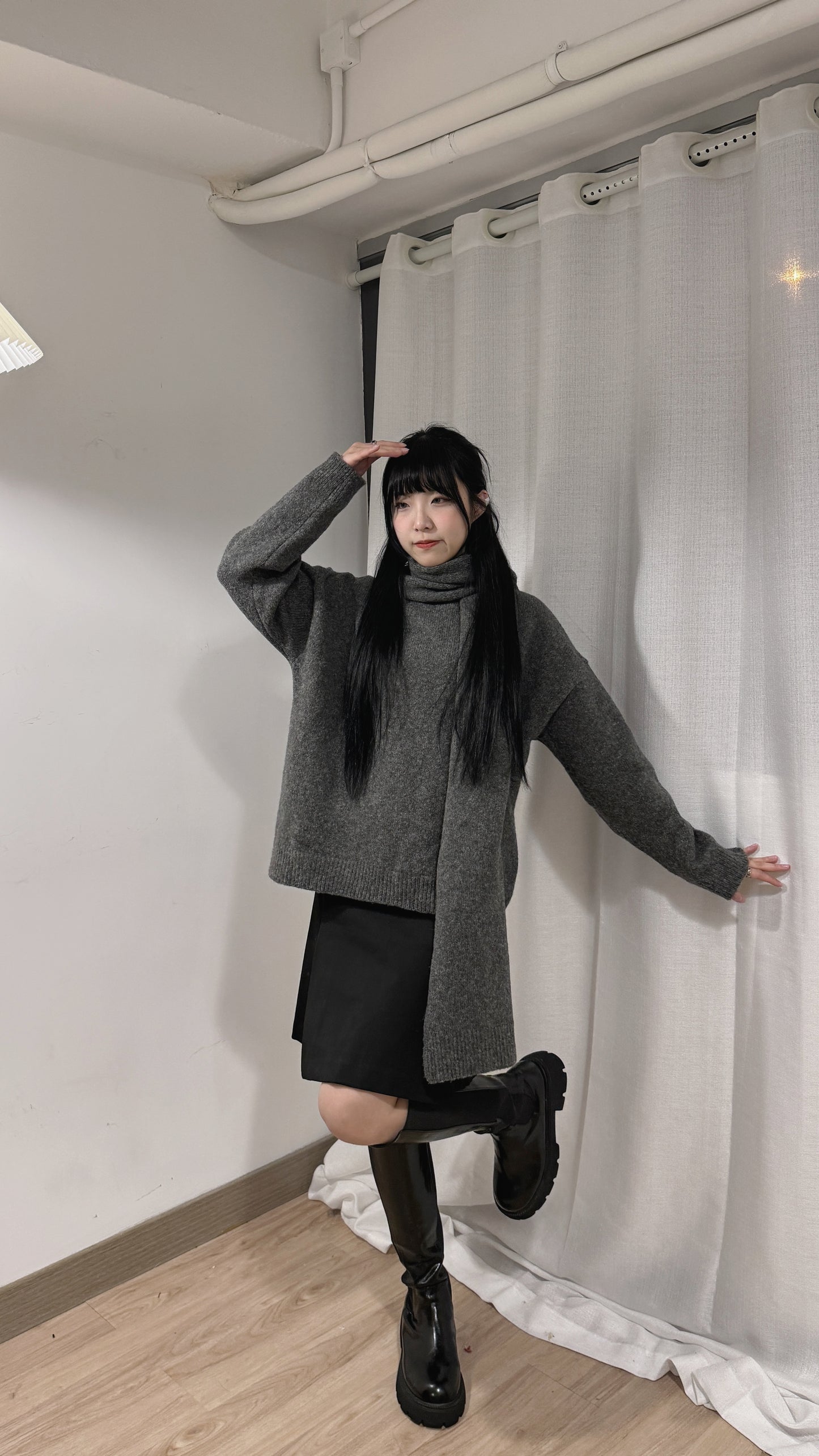 Scarf Paris knit sweater - Grey