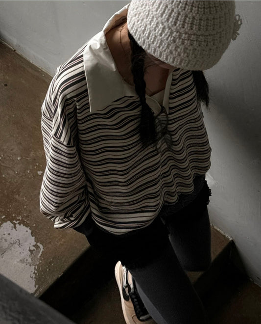 [ x’mas selection! ] stripped polo/ charcoal