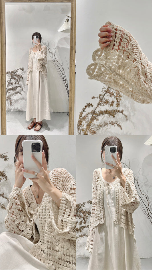 [ 自留款！］patterned crocheted outer/ beige