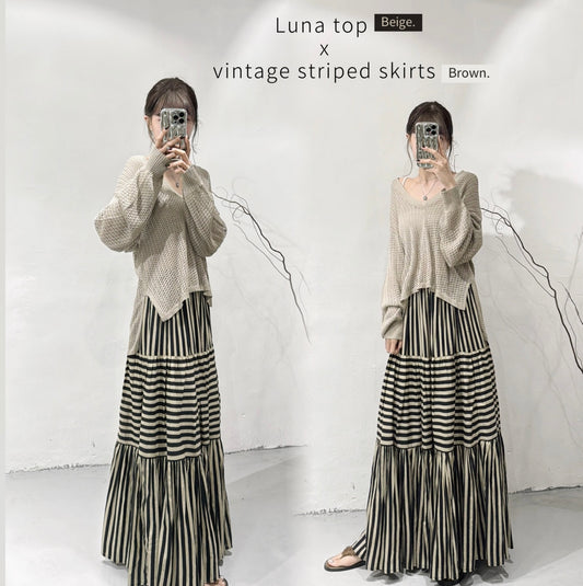 [ limited stock! ] vintage striped skirts/ brown