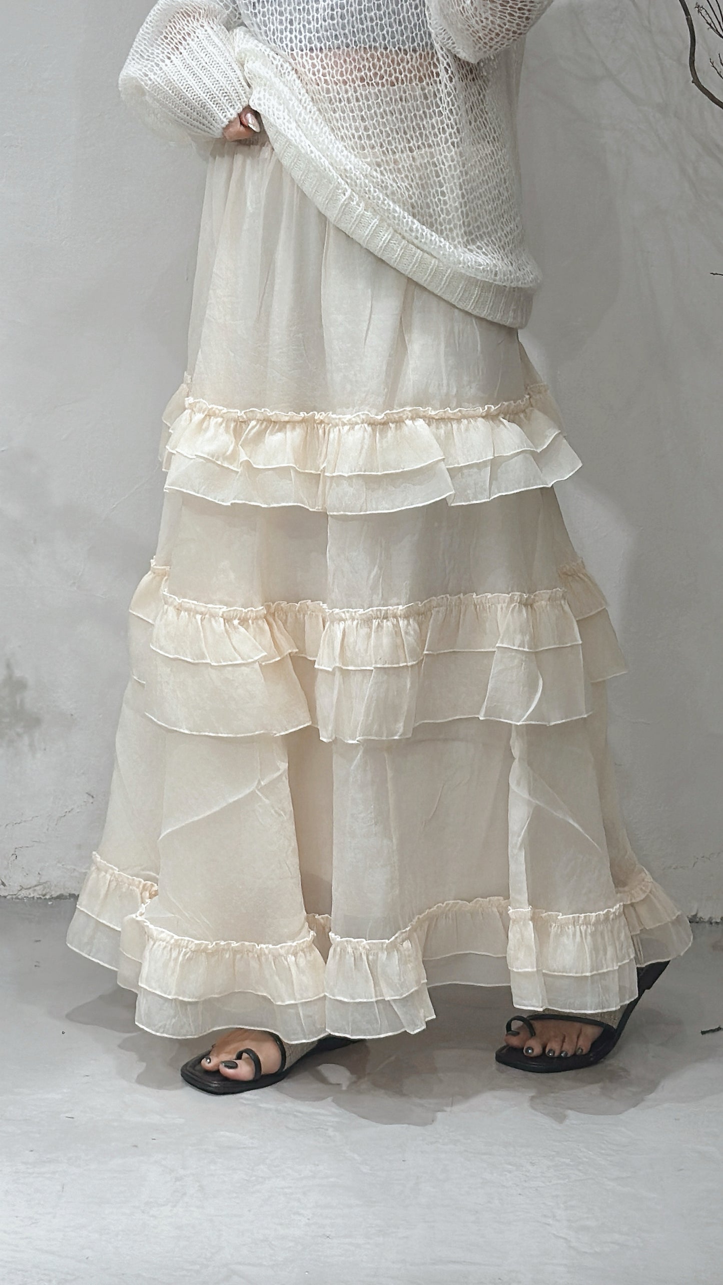 [ New color! 兩種穿法！內搭可拆開！] Glossy cake skirt/ ivory