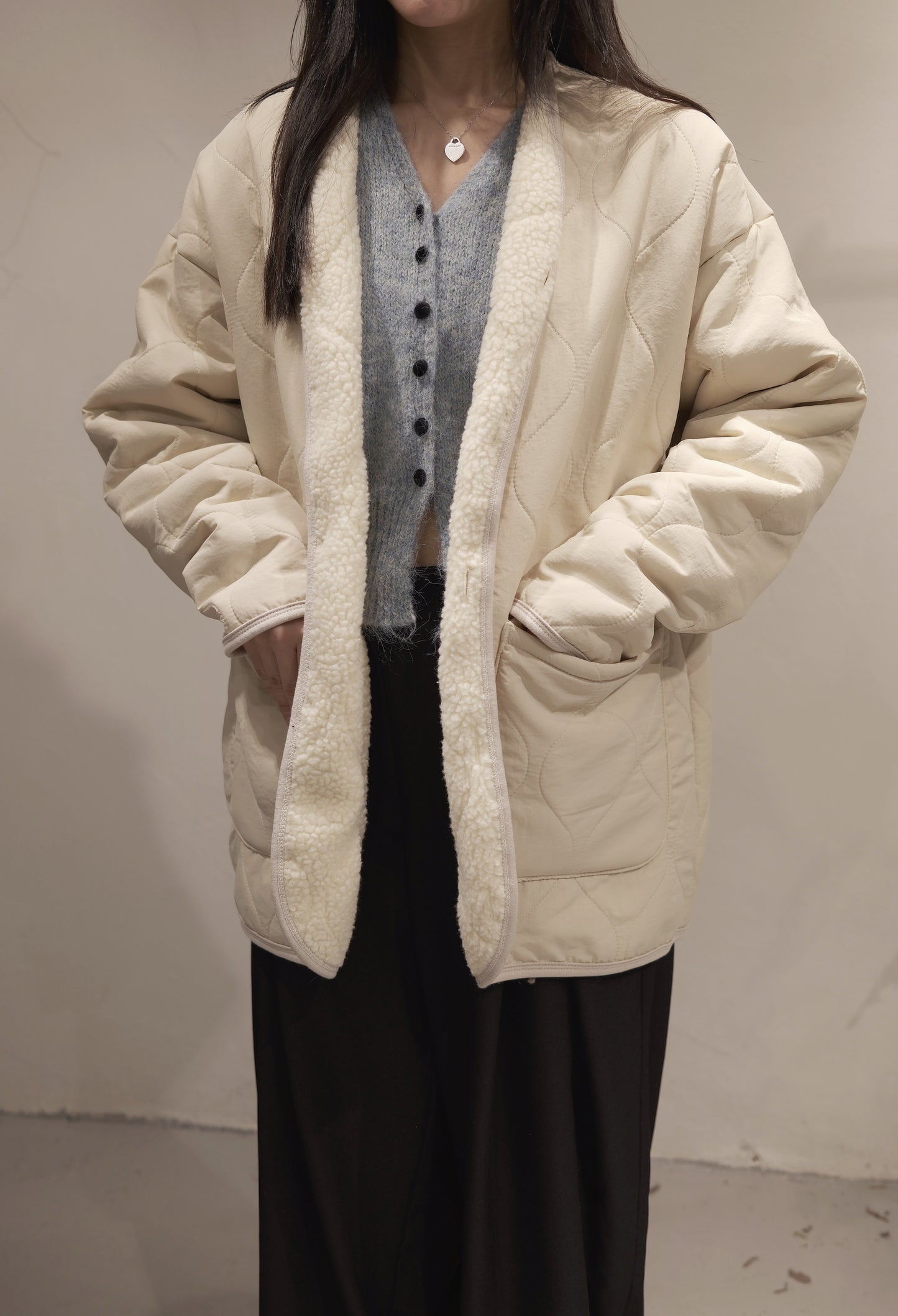 [ 男女可穿！unisex！] Padded fleece jacket/ ivory