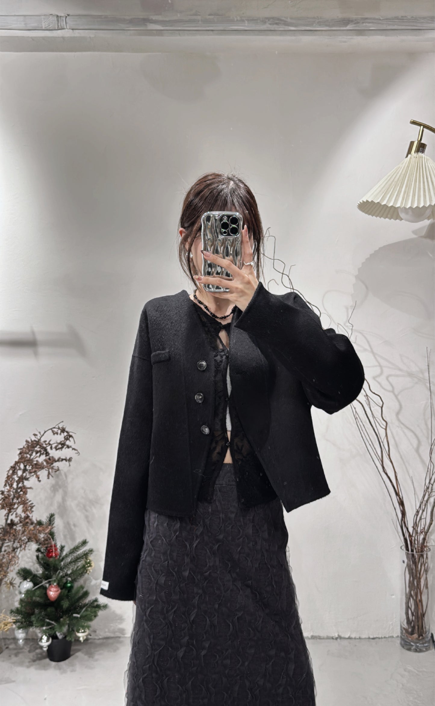 [ 店主自留！絕美超高級外套！] collarless wool-blend jacket/ black