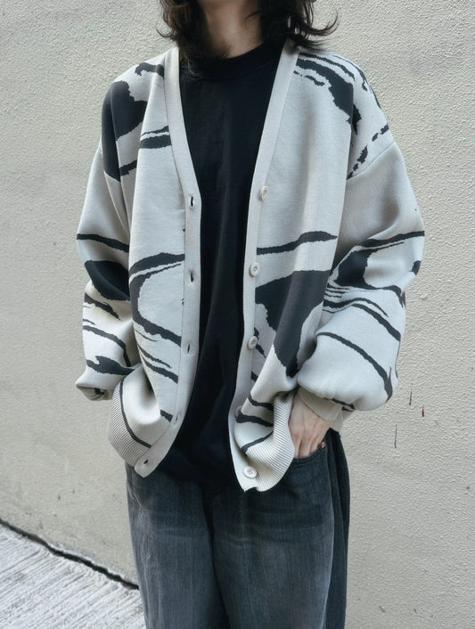 【 Boys color !】Wave Print Knitted Outer / White