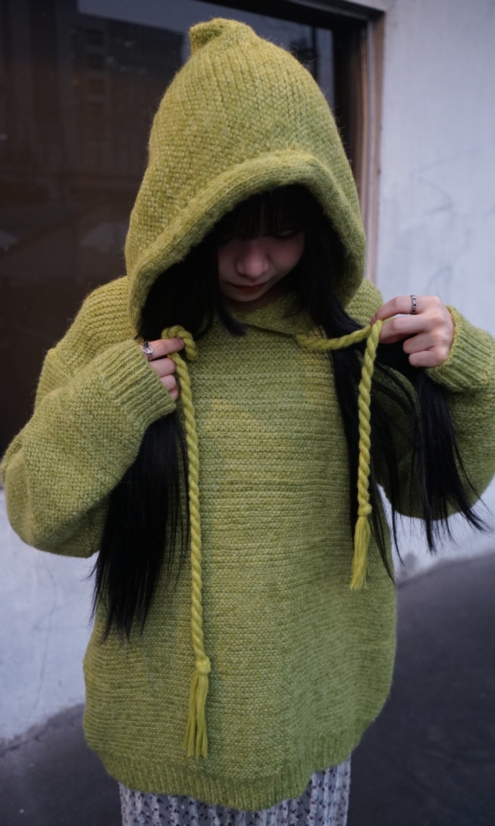 (Paris Picks ! )Twisted Knit Hoodie / Green