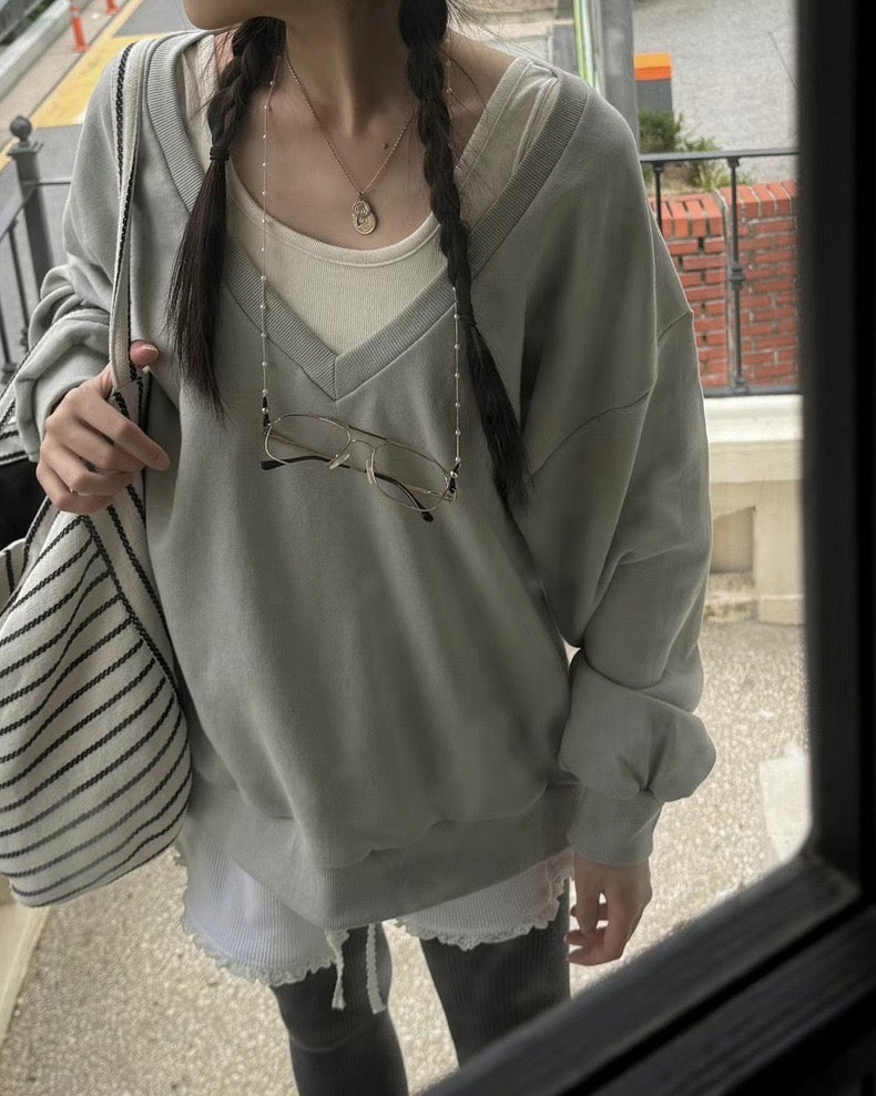 [直播92折適用!] oversized v-neck sweatshirts/ khaki