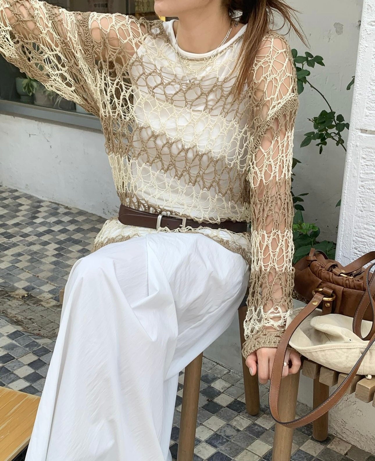 [夏日必備！] Kiwi crocheted net top/ brown