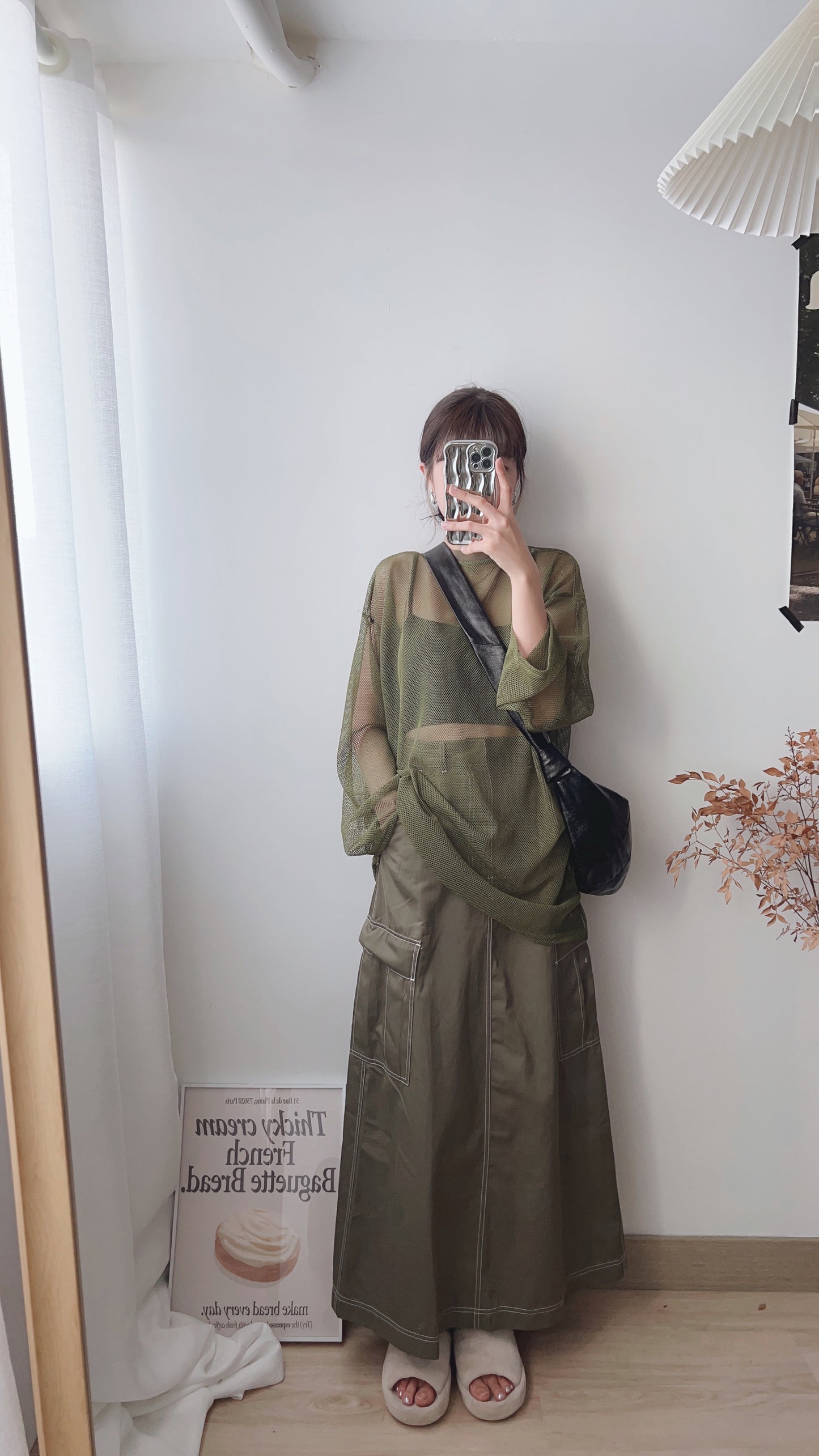 Mesh oversized top/ olive