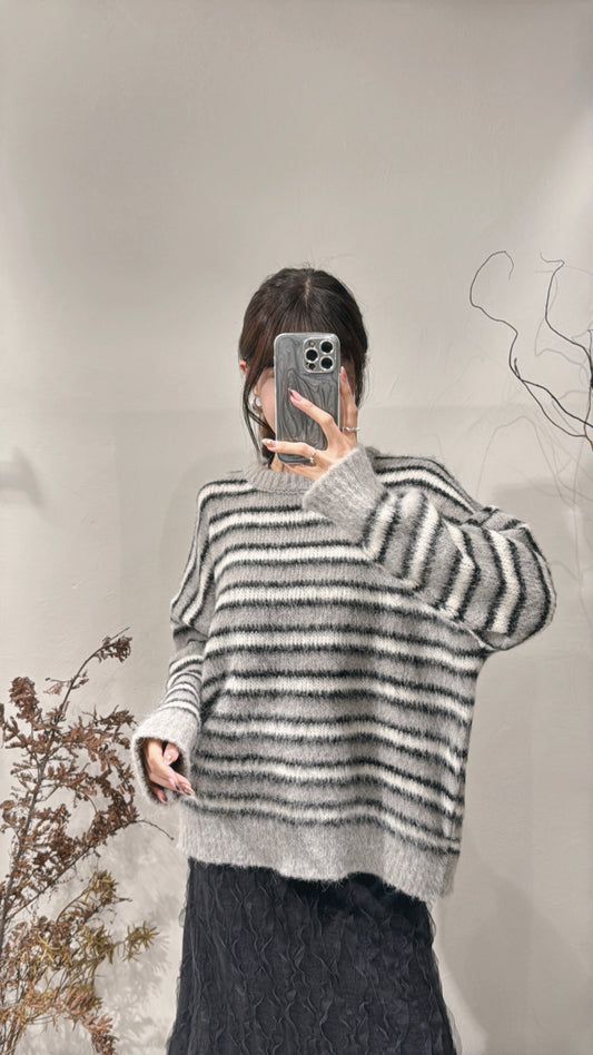 [ 直播92折適用!] brushed stripe knit / grey