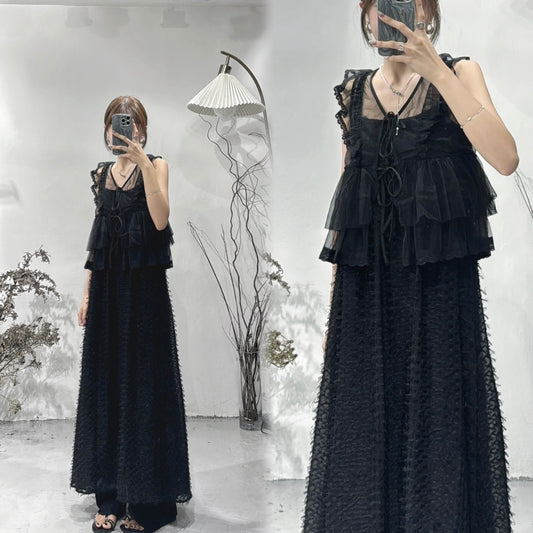 [ 超人氣！] tulle ruffle vest / black