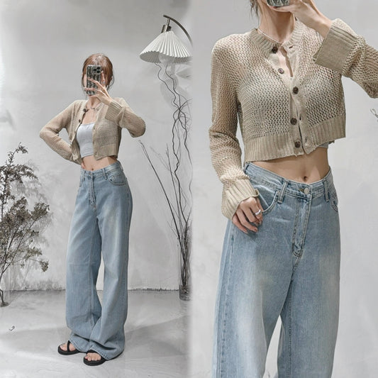 [ 早秋必收款！] cropped damaged knit outer/ beige