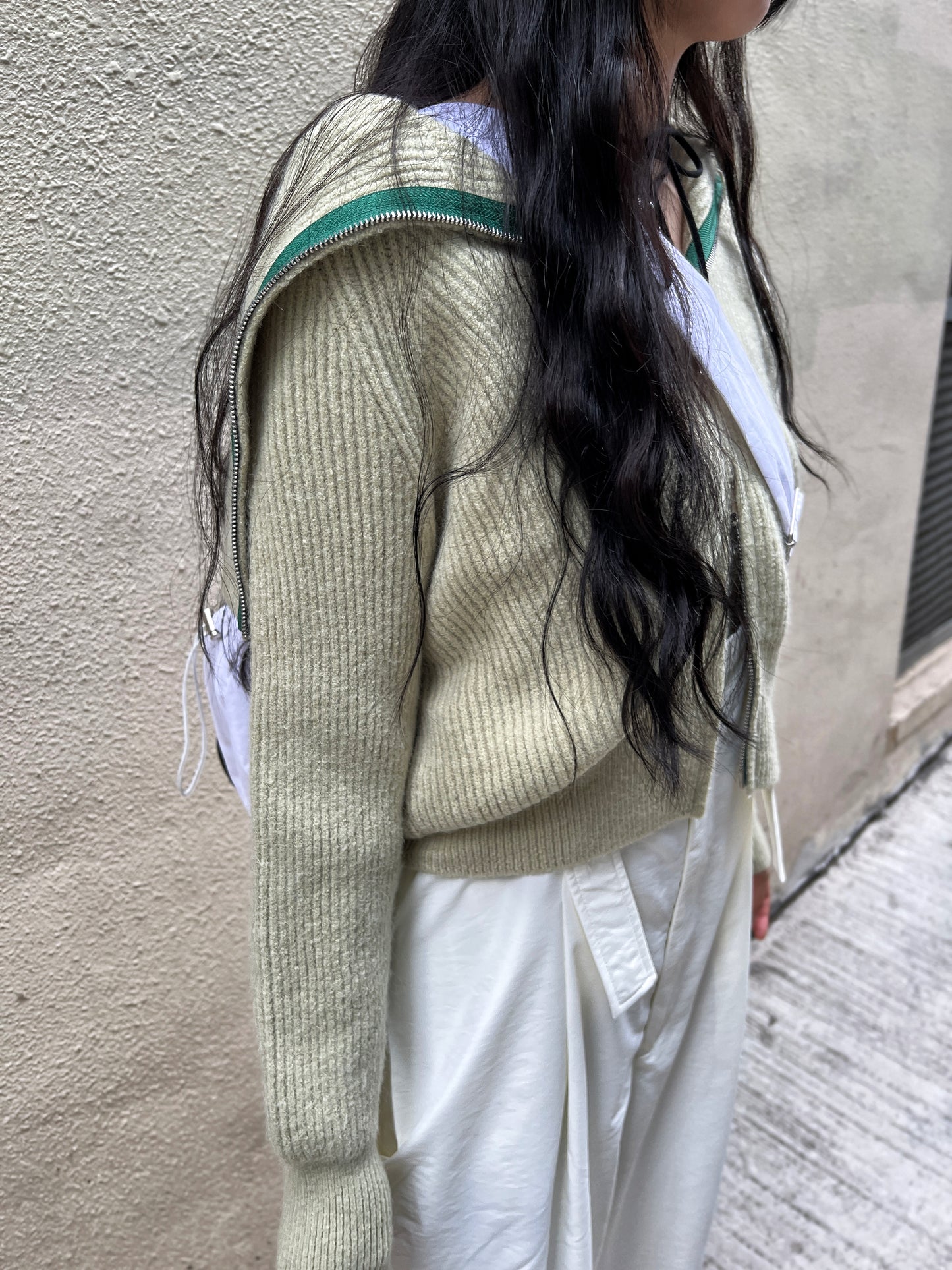 Knit Zip Up Top / Green