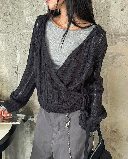 [ 直播92折適用!]  Hooded wrap cardigan / charcoal