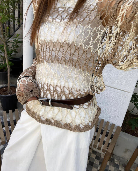 [夏日必備！] Kiwi crocheted net top/ brown