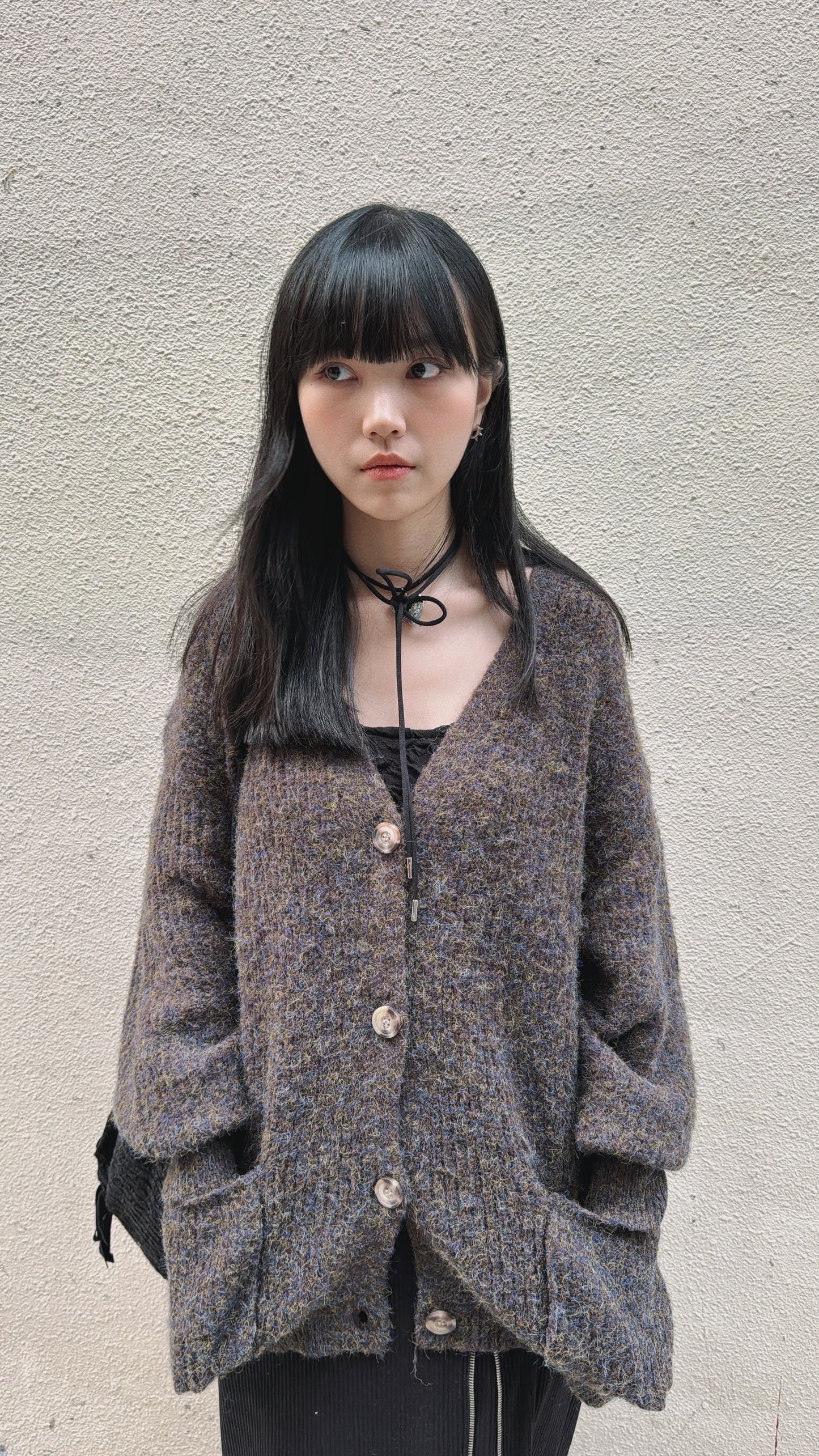 [ colorful spring! ] Libby Mixed-color cardigan/ brown