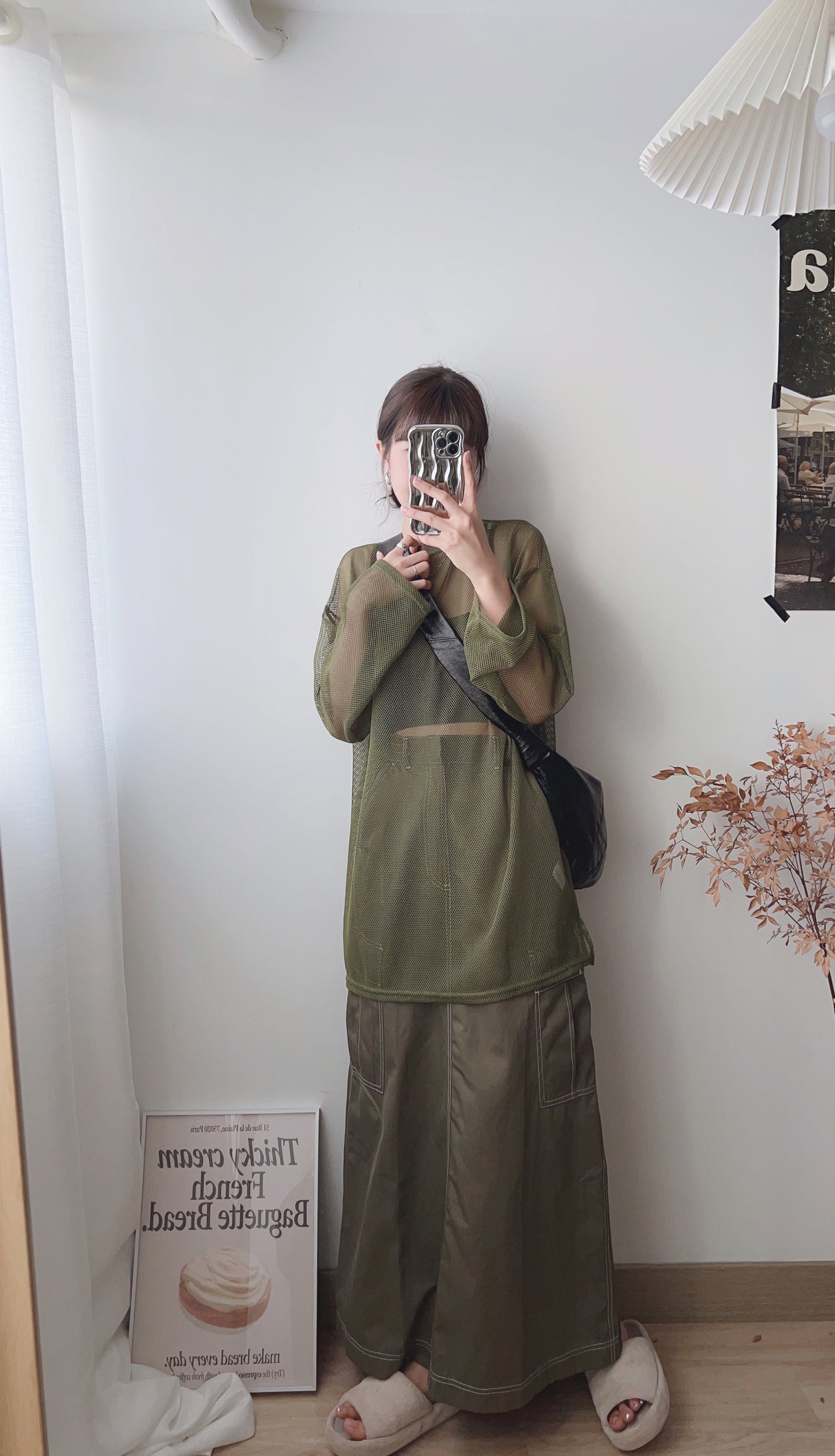 Mesh oversized top/ olive