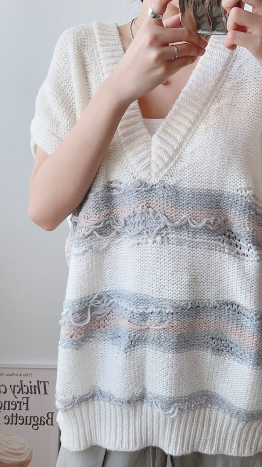 Rendis Knit Vest/ white x gray