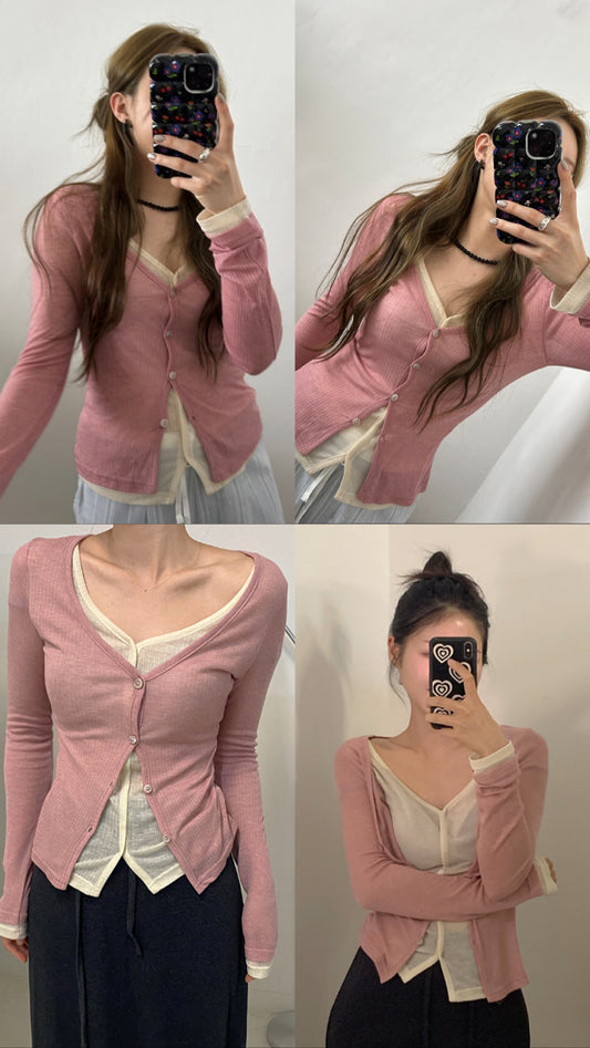 [ basic! must have! ] layered long sleeve / pink