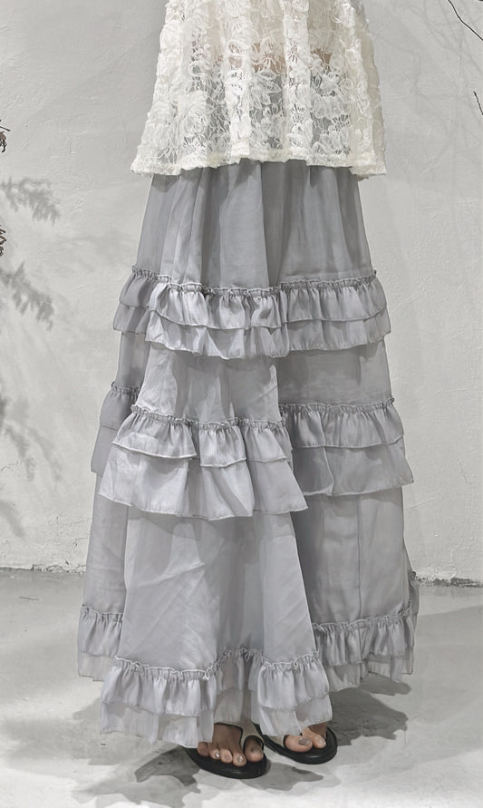 [ 兩種穿法！內搭可拆開！] Glossy cake skirt/ blue