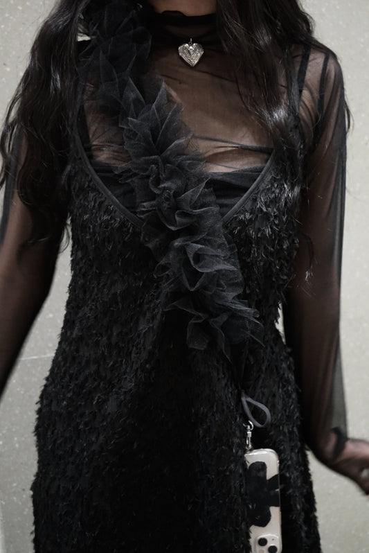 Floral textured dress/ Black