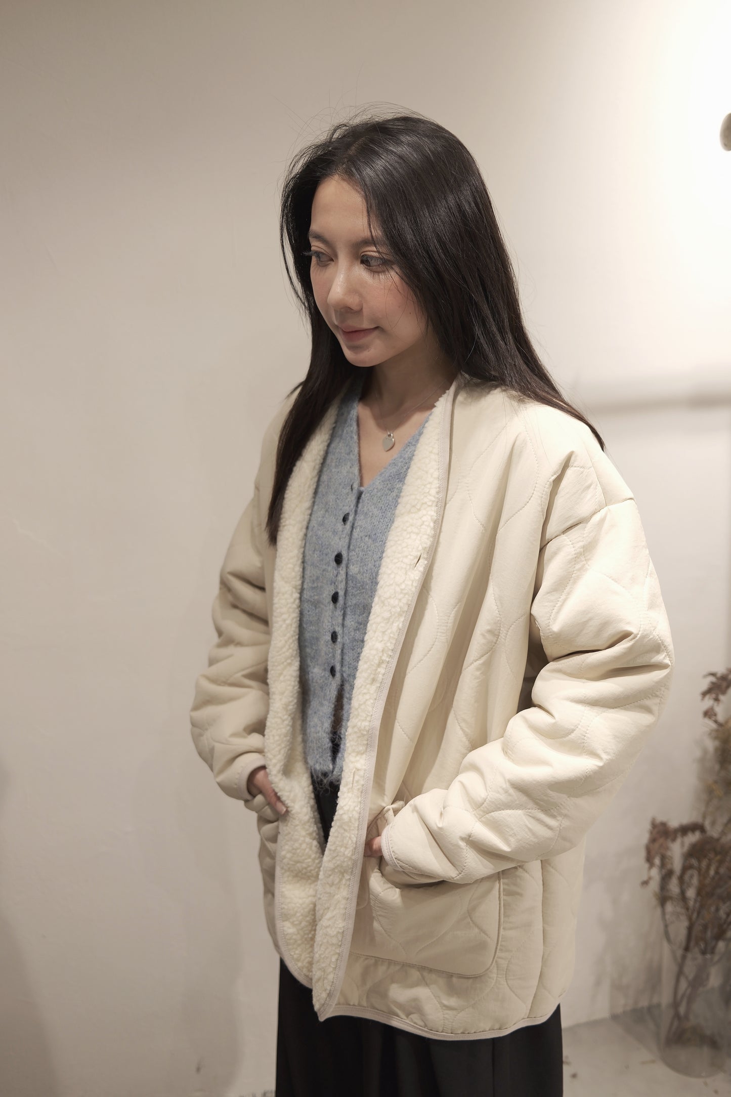 [ 男女可穿！unisex！] Padded fleece jacket/ ivory